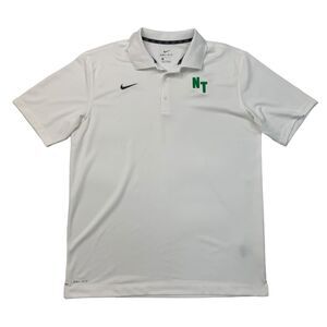 Nike Polo Shirt Mens L Large White Varsity Performance Golf Coaches NT Logo